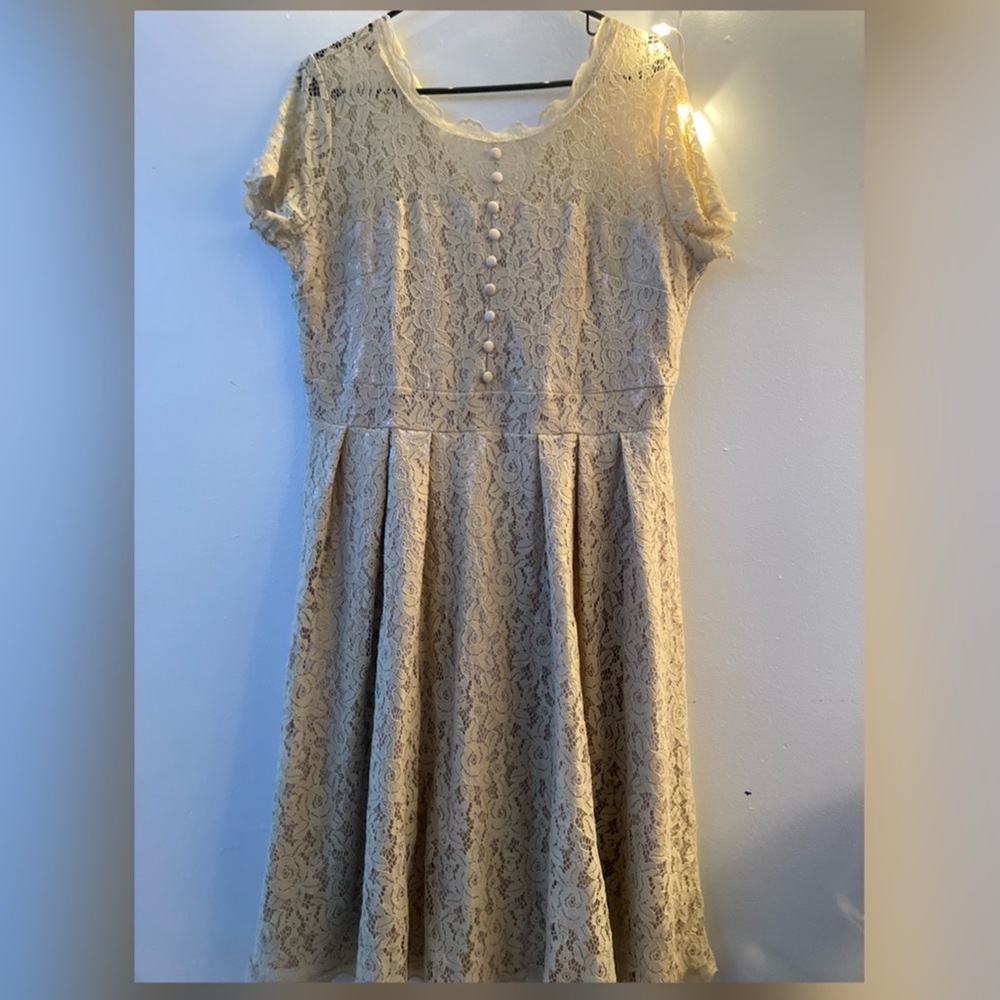 Vintage Floral-Lace Dress With Buttons